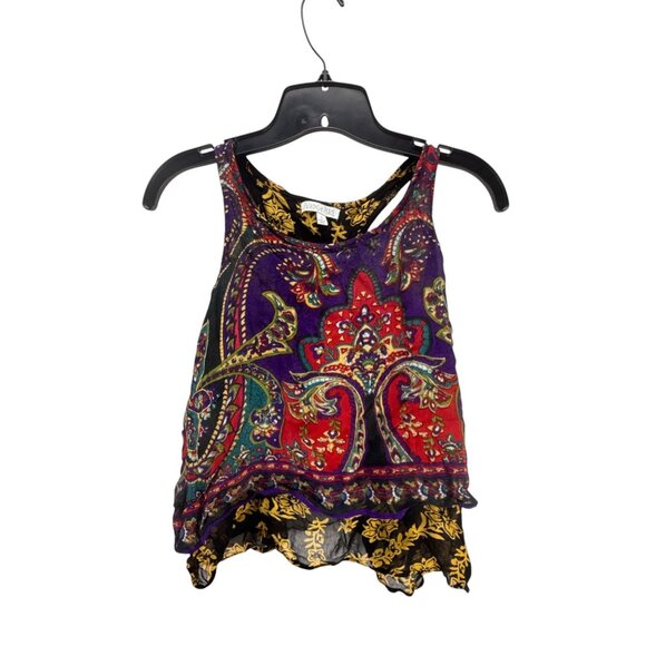 Patrons Of Peace Colorful Boho Tank Top Size S Paisley Floral Racerback Rayon - Picture 3 of 7